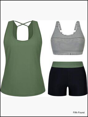 3 Piece Tankini Set Plus Size Swimwear Modest Bathing Suits High Waisted Swim